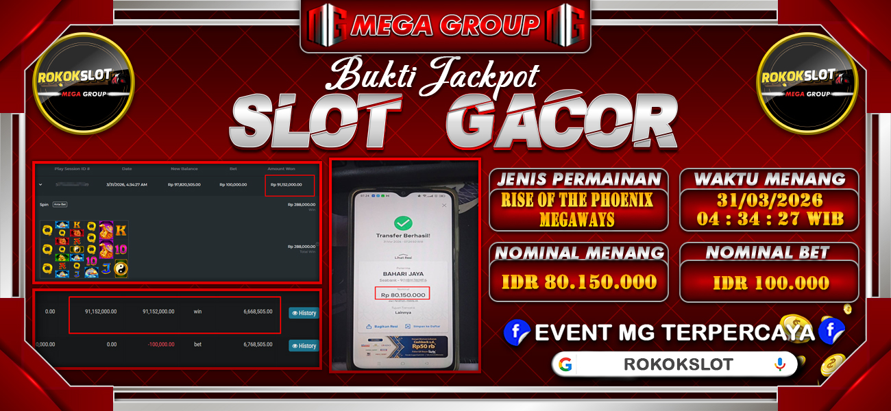 Bukti JP situs Rokokslot hari Selasa, 31 Maret 2026